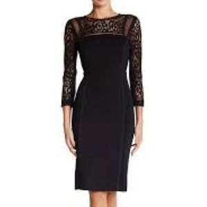 Rebecca Taylor Black Panel Long Sleeve Lace Sheath Dress  SZ 12